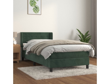vidaXL Cama con somier y colchón 90x200 cm terciopelo verde oscuro