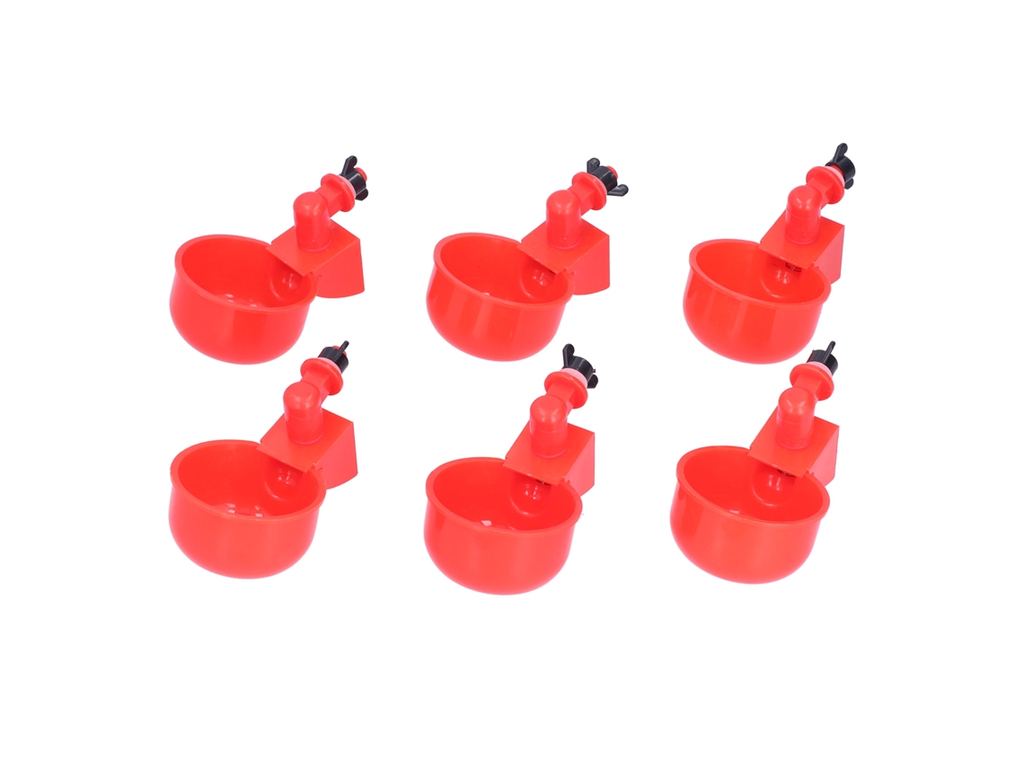 Dispensador de agua para pollos de 6 tazas, acero inoxidable, con sistema de riego automático y portátil.