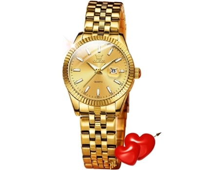 VEANXIN Reloj de cerámica blanca con diamantes para mujer, diseño de flores con esfera grande(oro)