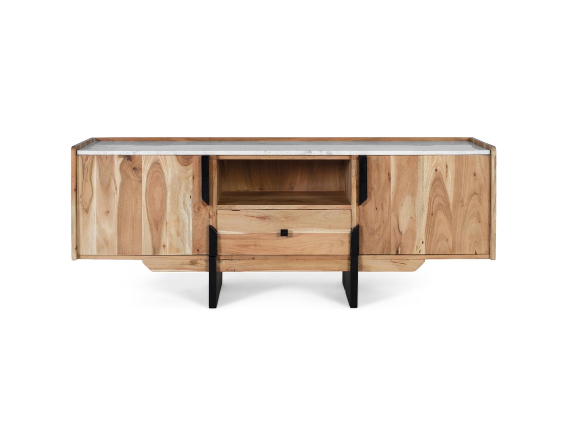 Mueble de TV de madera de acacia y mármol blanco