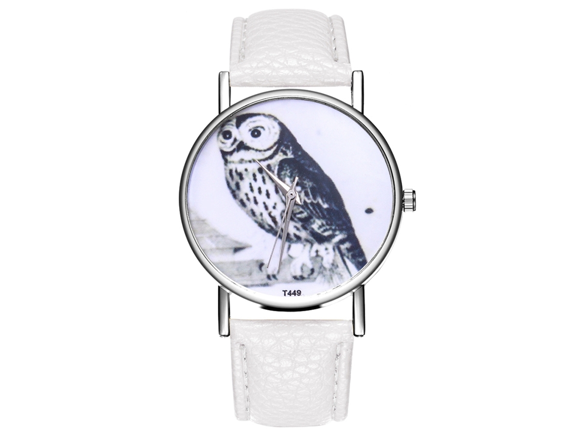 Reloj De Pulsera Unisex De Piel Con Pantalla Analógica Redonda Y Movimiento De Cuarzo Blanco.