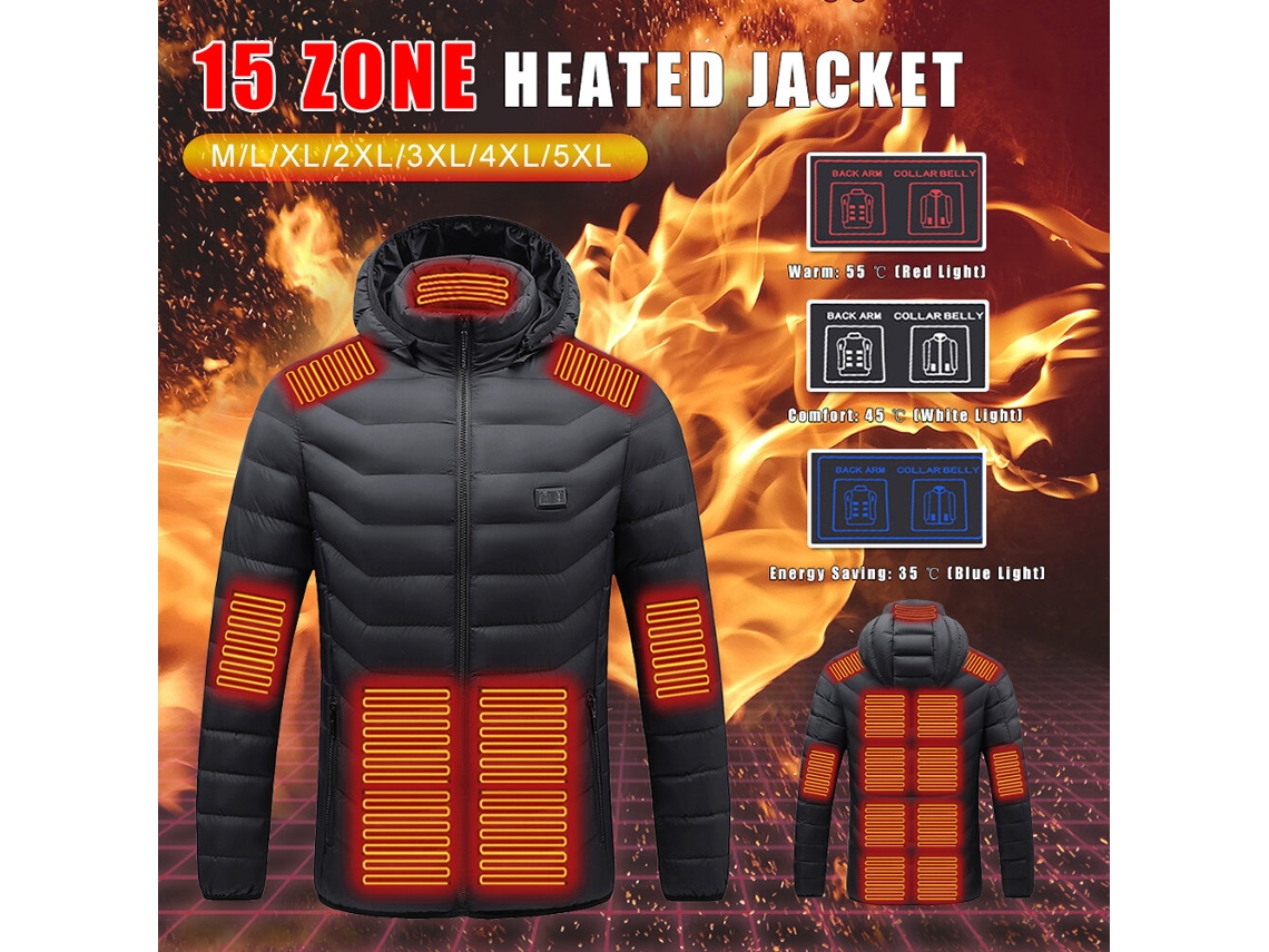 2xl Tengoo Hj-15 Jaqueta Aquecida Unissex 15 Zonas Aquecimento Usb Jaqueta Térmica Inteligente Casaco Capuz Aquecido Motociclismo Ar Livre