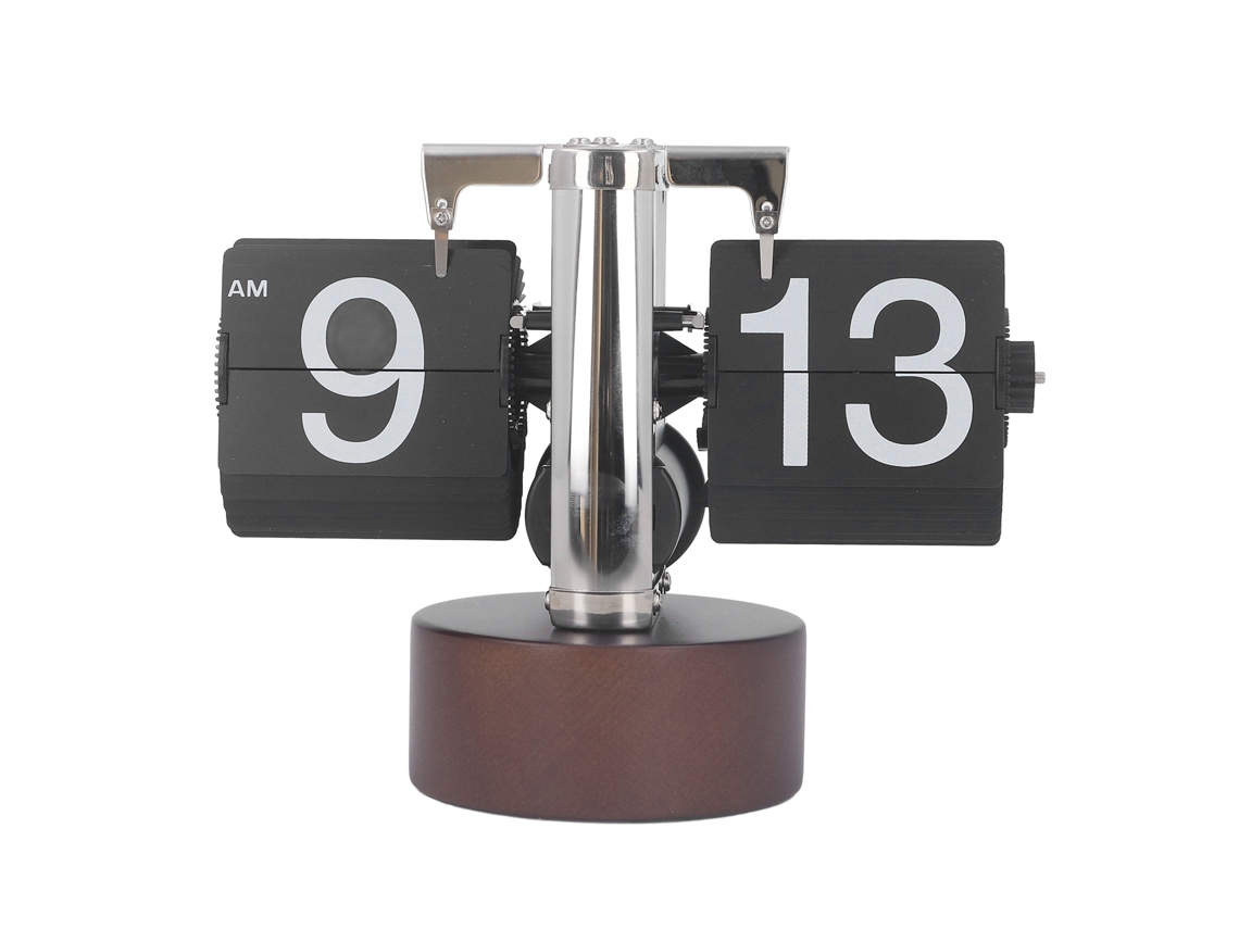 Reloj De Mesa Digital Mecánico Con Paginación Automática, Tablero De Madera, Base Negra, 12 Horas.