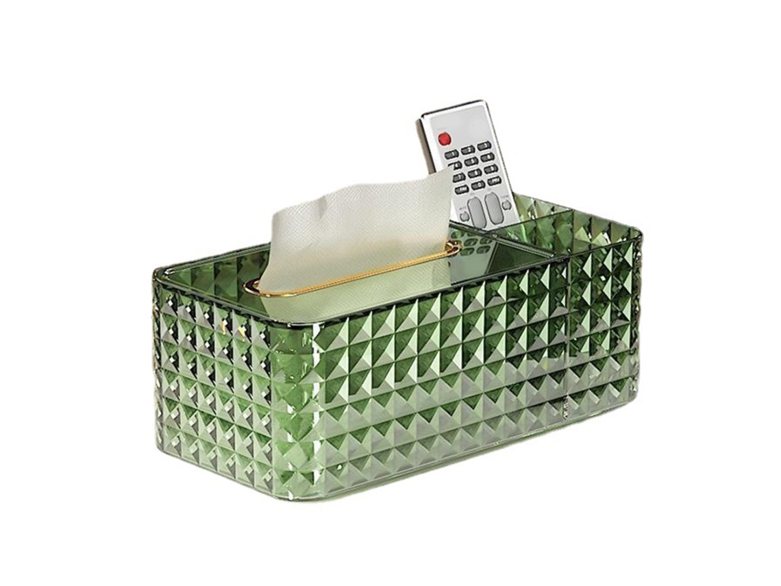 Servilletero Rectangular Con Textura De Diamante Y Separador Lateral Verde Transparente.
