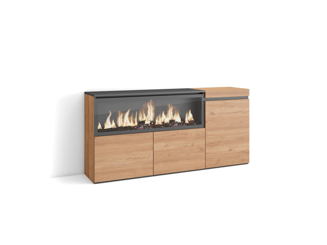 Aparadores para salón, 160, 3 Puertas, Chimenea eléctrica XXL, Roble SKRAUT HOME