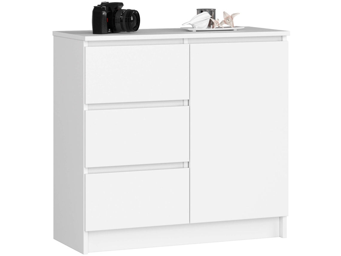Cómoda Akord Jerry Blanco 80 Cm 1 Puerta 3 Cajones Frente En Color Blanco 2 Estantes 80x35x77 Cm