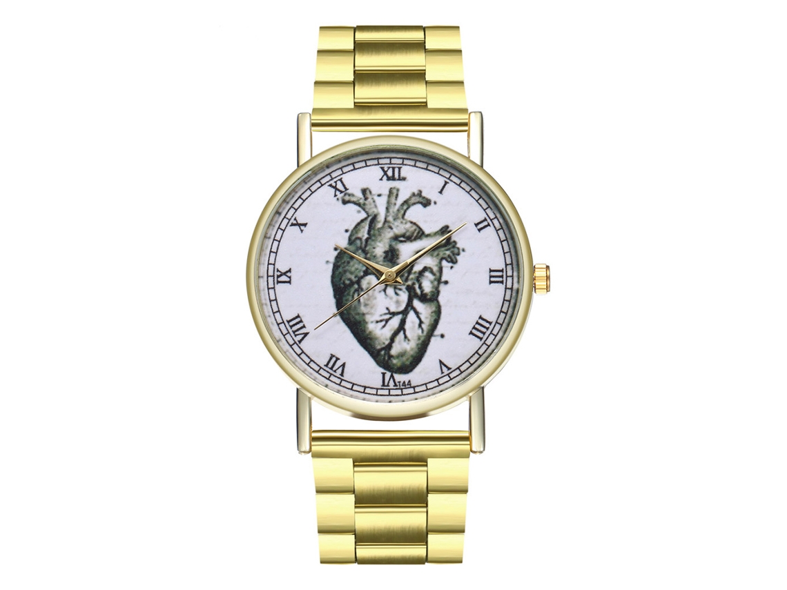 Reloj De Cuarzo Para Mujer Con Correa De Acero, Patrón De Corazón, Casual, Pulsera