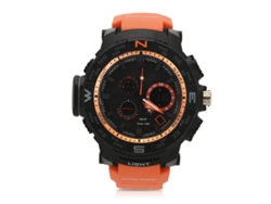 Reloj multifuncional para hombre con doble pantalla analógica y digital y brazalete redondo naranja.