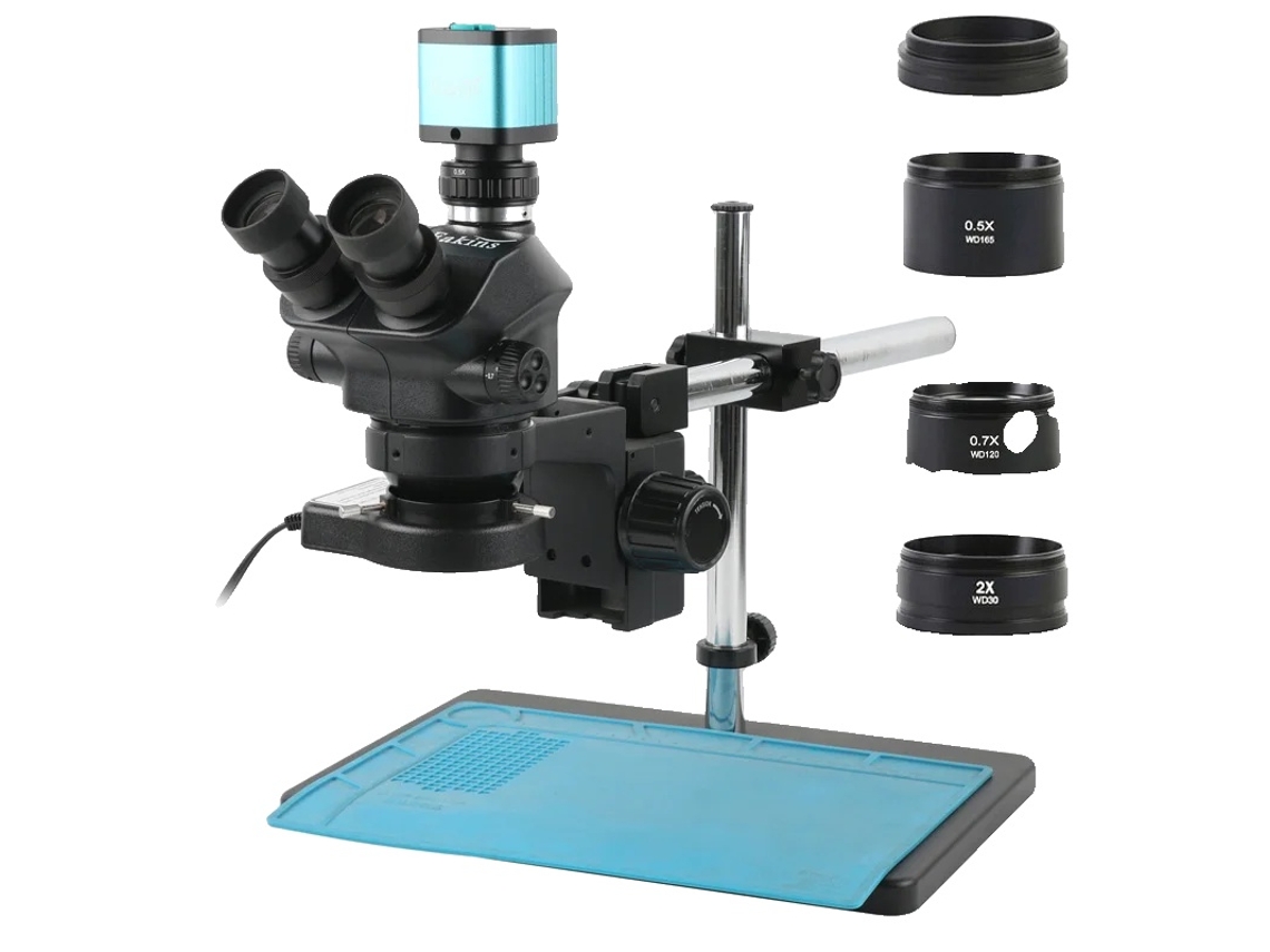 Microscopio estereoscópico trinocular, cabezal giratorio de 360 grados, distancia interpupilar ajustable, 48 MP 4K, conjunto OEM