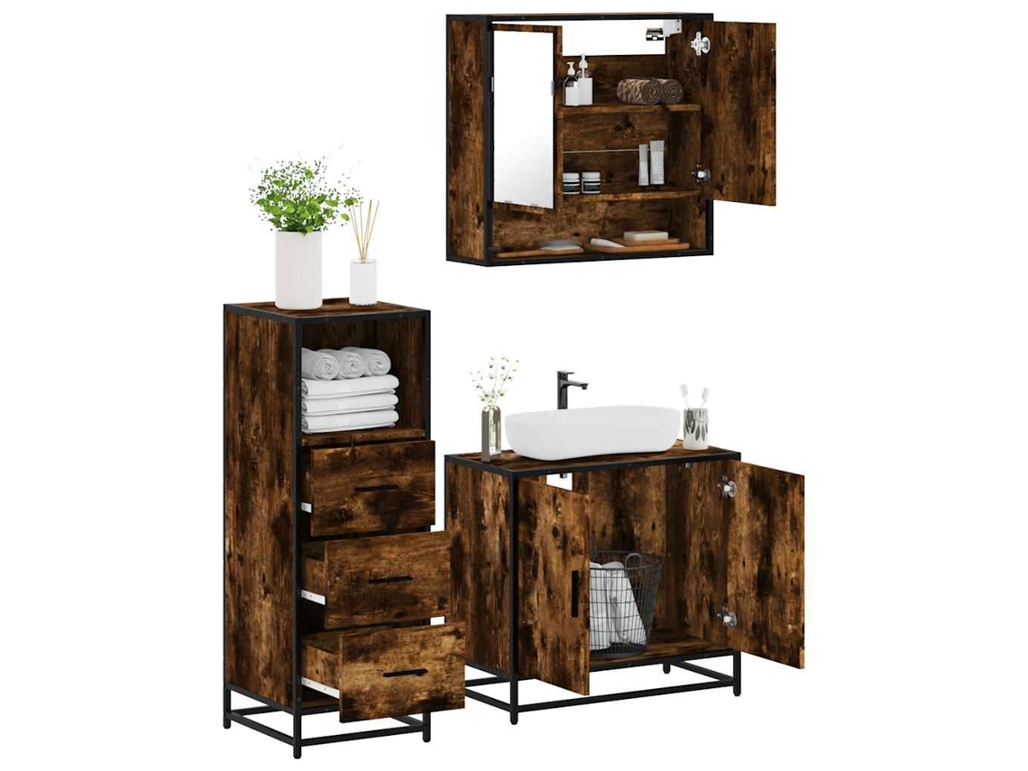 Pcs Conjunto De Móveis Wc Madeira Processada Carvalho Fumê Wsd68378 Lovely Home