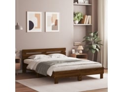 Estructura De Cama Cabecero Y Luces Led Marrón Roble 140x190 Cm