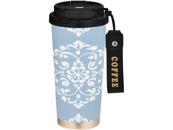 Taza De Café Isotérmica Acero Inoxidable Doble Pared, Libre Bpa, Con Tapa Pajita Diseño Étnico 500 Ml Gra...