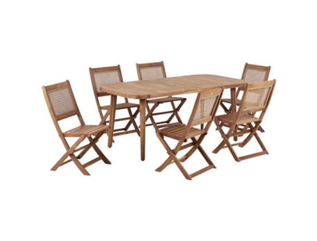 Conjunto de Comedor para 6 Personas BELIANI Paraggi de Madera de Acacia Madera Clara 180X90X77