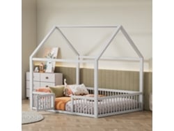 Cama De Matrimonio De Madera Maciza, 140x200 Cm, Diseño Para El Hogar, Puerta Integrada, Color Blanco.