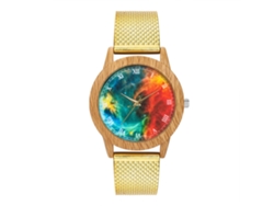 Reloj De Pulsera Analógico De Cuarzo Unisex Con Esfera Redonda Y Correa De Silicona Dorada.