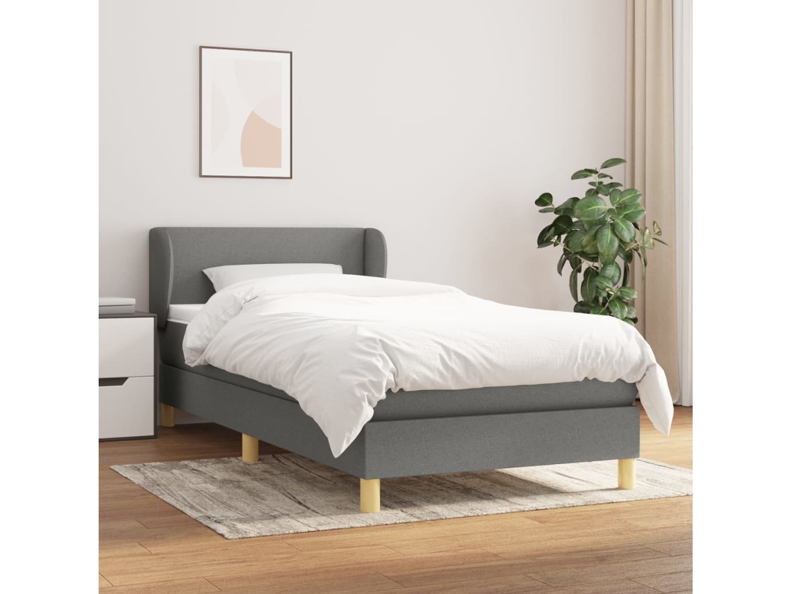 Cama Box Spring Con Colchón Tela Gris Oscuro 90x190 Cm