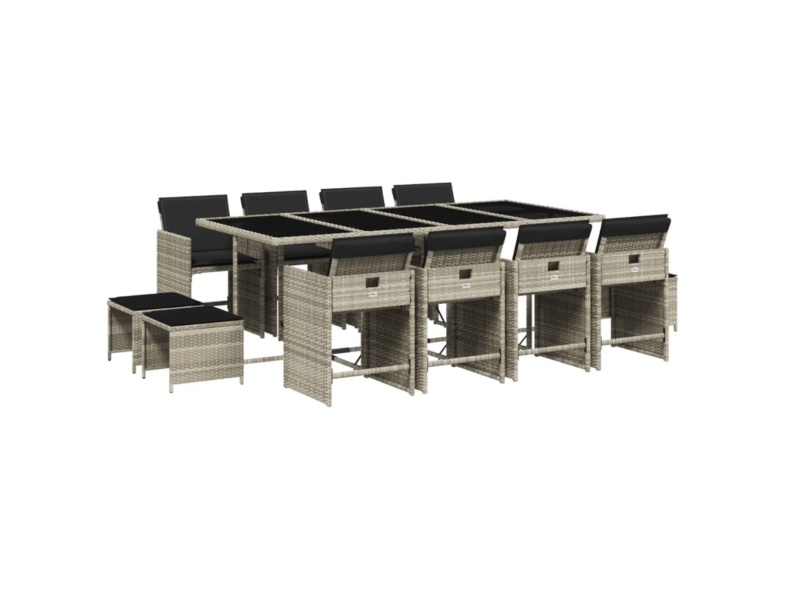 Maison Exclusive - Set Comedor Jardín Y Cojines 13 Pzas Ratán Sintético Gris Claro