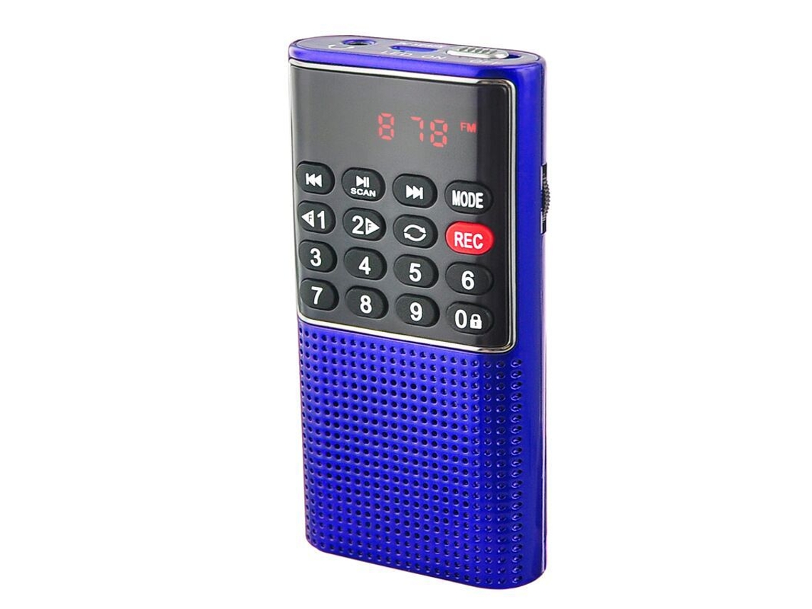 (azul) Mini Radio Fm Portátil, Grabadora Y Batería Recargable De Larga Duración.