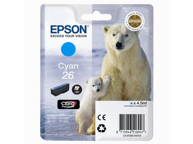 Cartucho de tinta original EPSON, 26, Oso polar 4,5 ml , Cian, C13T26124022, T2612