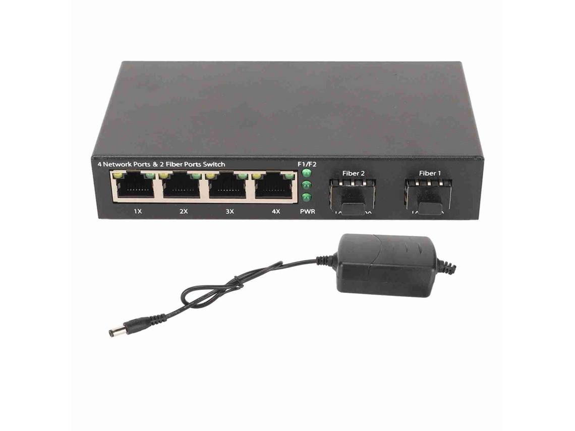 Switch De Fibra Sfp 6 Portas 10/100/1000m Adaptável Com Indicadores Led Para Rede De Escritório Plug Uk 100‑240v
