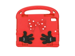 Funda universal antideslizante para tablet infantil con dibujos animados y reposamanos, color rojo y dorado claro.