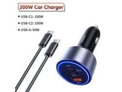Cargador de coche de 200 W, carga rápida PD3.0 PPS, tipo C, para iPhone 15/14 Pro/Samsung S23/MacBook