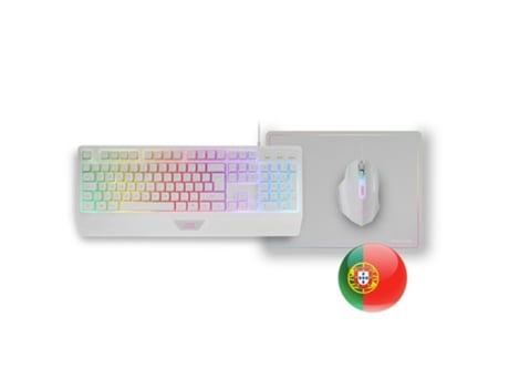 Teclado LED RGB Ratón RGB 3200DPI Alfombrilla Portugués MARS GAMING MCP124 Combo 3 en 1 Blanco