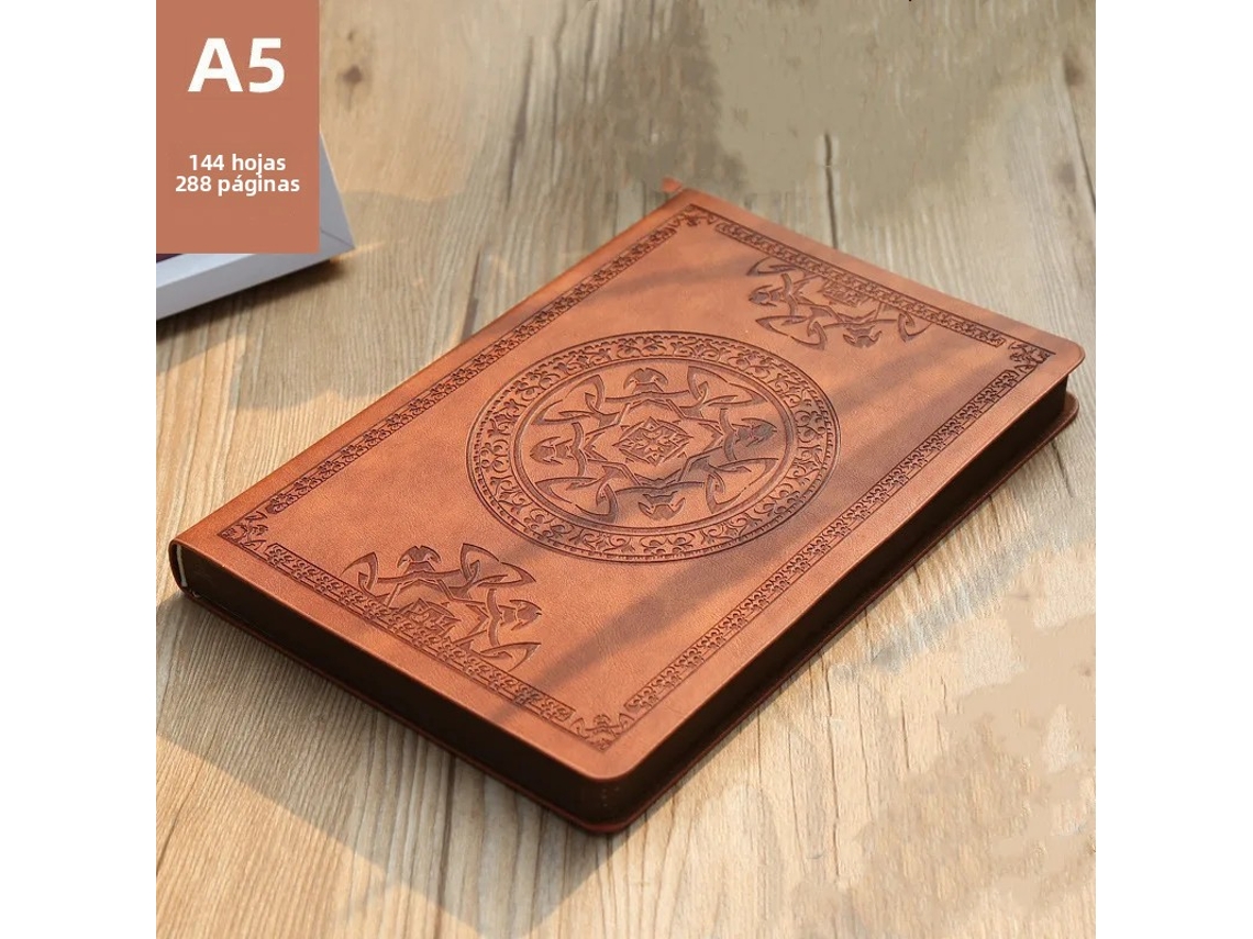 Libreta retro A5 con cubierta gruesa de cuero sintético y relieve literario MDUG (marrón)