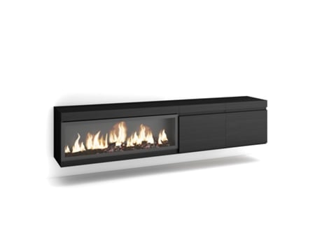 Mueble TV, Televisión, 210, Para TV hasta 80, Chimenea eléctrica XXL, Colgado, Suspendido, Negro SKRAUT HOME