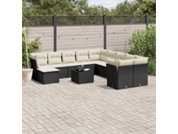 Conjunto de sofá de jardín de 12 piezas con cojines de mimbre negros DKD Home Decor