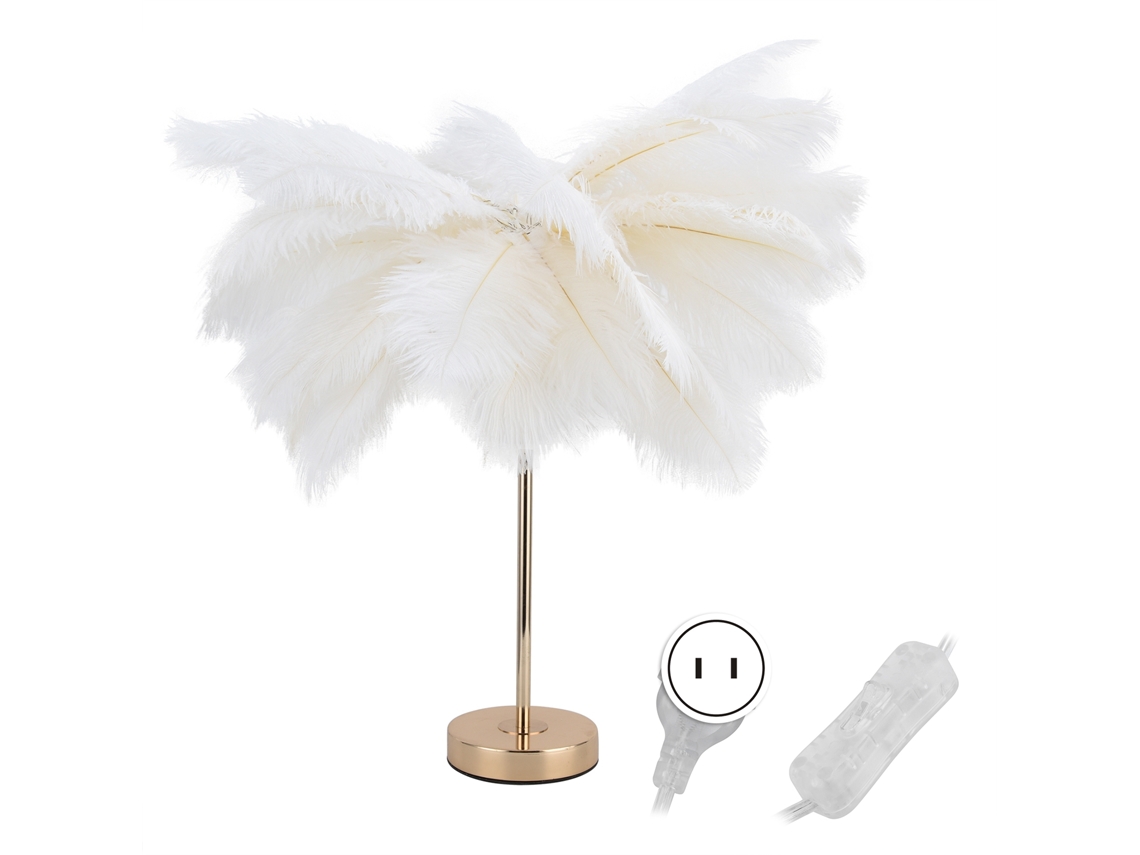 Rebe-lámpara De Mesa Con Plumas De Avestruz Luz Nocturna Luz De Dormitorio Decorativa Para Habitación Boda Blanco Plug Ee.uu. 110v