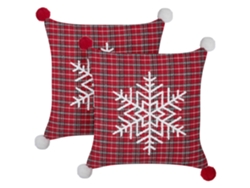 Juego de cojines decorativos con motivo navideño BELIANI Lonicera de Poliéster Rojo 45x45x7