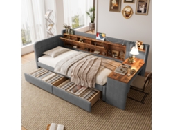 Sofá Cama De 90x200 Cm, 2 Cajones, Usb-c, Color Gris Lino, Sin Colchón.