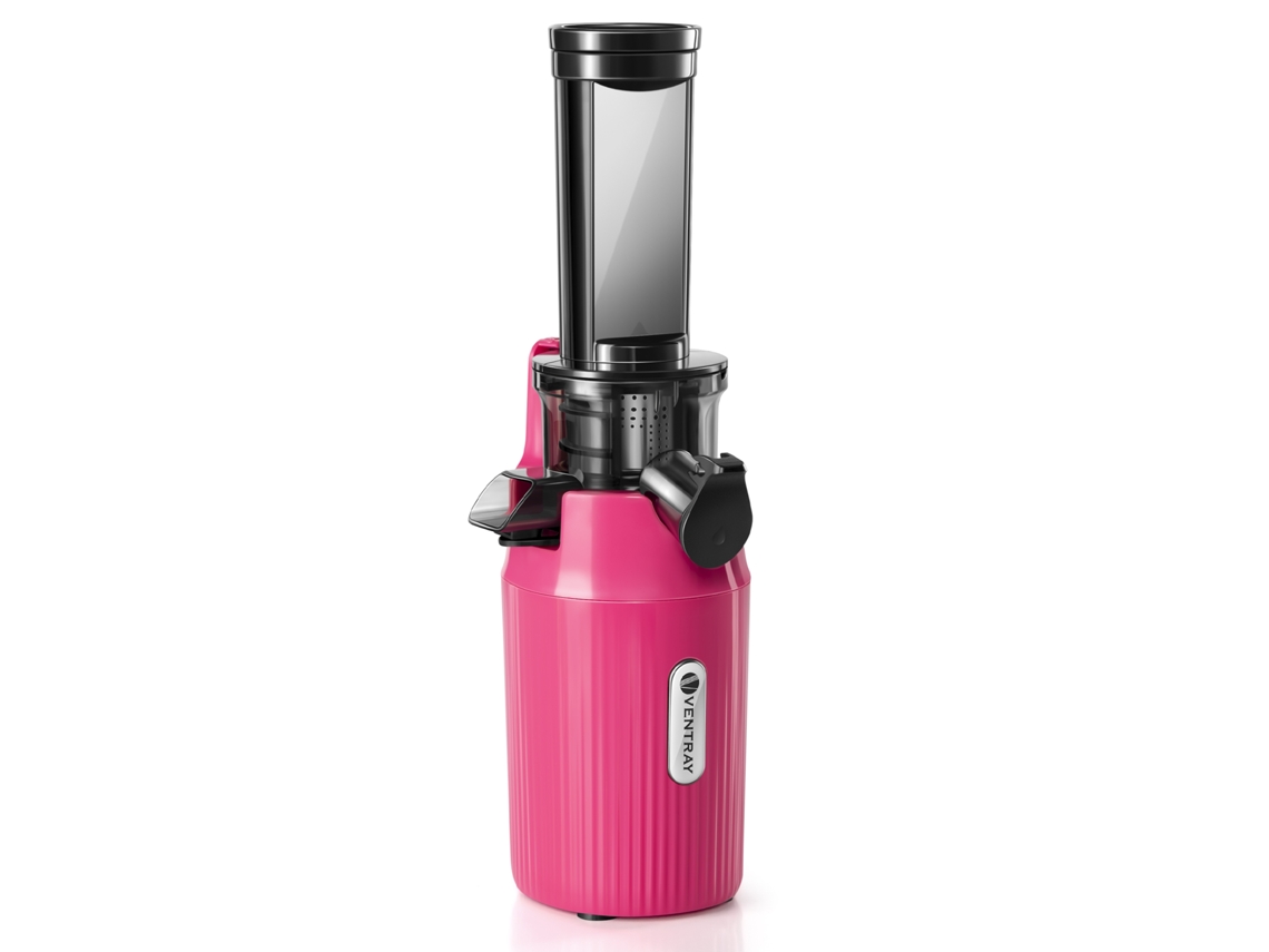VENTRAY Exprimidor Essential Ginnie Exprimidor compacto pequeño en frío Exprimidor de masticación lenta 60 Rpm Baja velocidad Rosa brillante