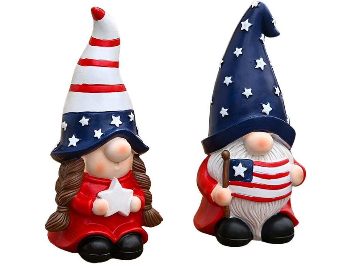 Decoración 4 Julio 2 Pequeñas Figuras Conmemorativas Estadounidenses Decoraciones Independencia Gnomos