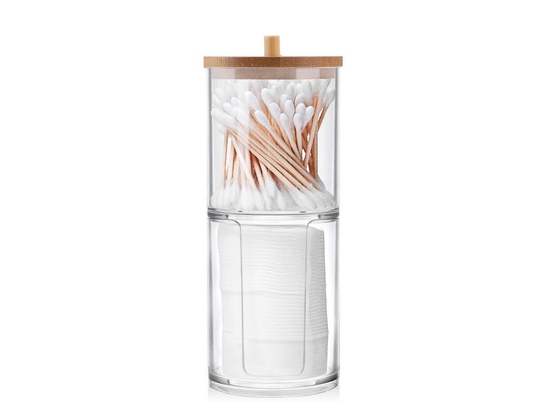2026-dispensador De Toallitas De Algodón Con Tarro Y Tapa De Bambú Organizador Acrílico Apilable Para Baño