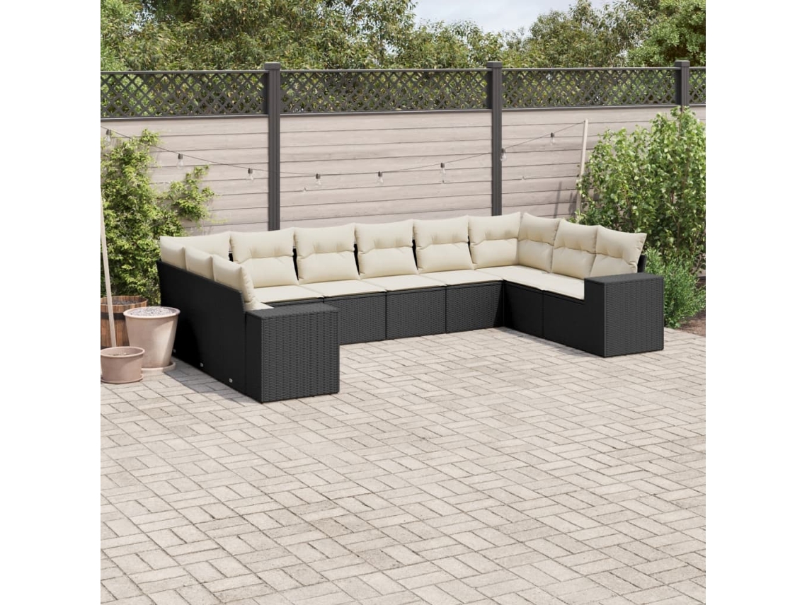 Conjunto de sofás de jardín de 10 piezas DKD Home Decor con cojines de mimbre negros