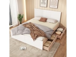 Cama De Madera De 180x200 Con Cajones, Roble Blanco.