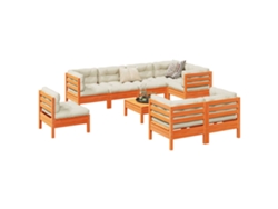 Conjunto de sofá de jardín de 9 piezas con cojines en pino macizo, marrón miel, DKD Home Decor