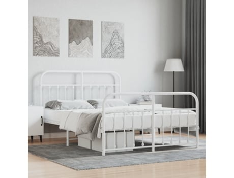 MAISON EXCLUSIVE Estructura de cama con cabecero y pies de cama 135X190 cm metal blanco