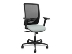 Silla de oficina Zulema con mecanismo sincronizado, tapizada en tela gris claro y malla negra.