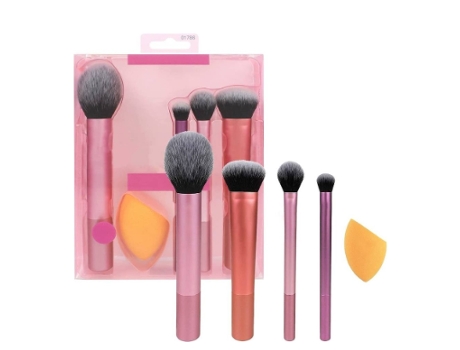Juego de 5 brochas de maquillaje profesionales Kabuki para base en polvo, colorete, sombra de ojos rosa, BISBISOUS