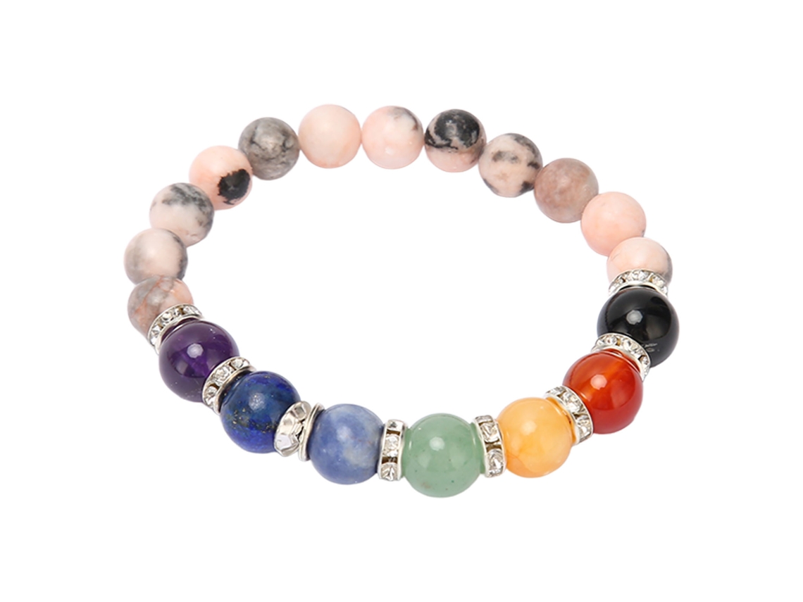 Pulsera Rosa De Chakras Con Piedras Curativas Y Cordón Elástico Para Aliviar El Estrés Y Meditar.