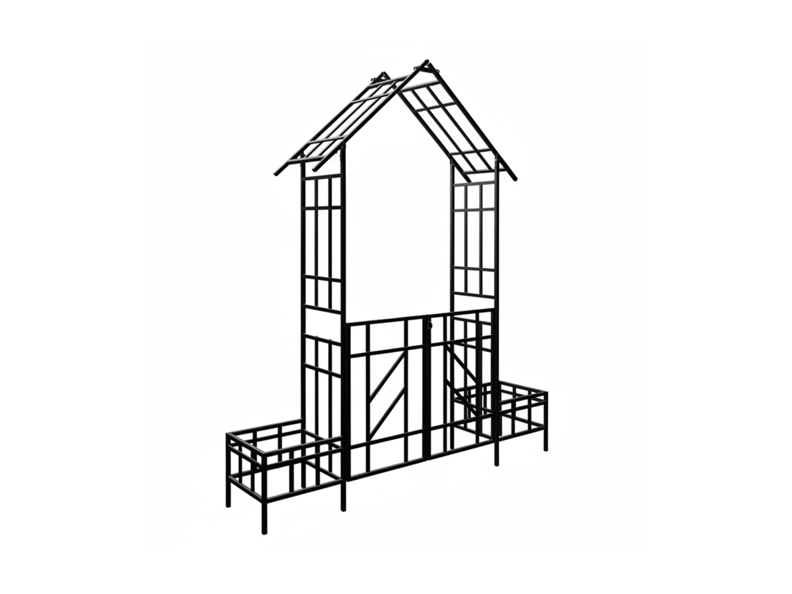 Relaxdays: Arco Para Rosas Con Puerta, 2 Jardineras, Entrada Y Jardín, 247 X 204 X 43 Cm, Metal, Negro