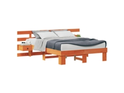 Cama De Matrimonio | Cama Para Adultos | Estructura De Cama Marrón 140 X 190 Cm Madera De Pino Macizo