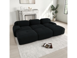 Sofá modular de 3 plazas con 3 otomanas, montaje sin herramientas, apto para mascotas, brazos extra anchos, negro, Mobrio
