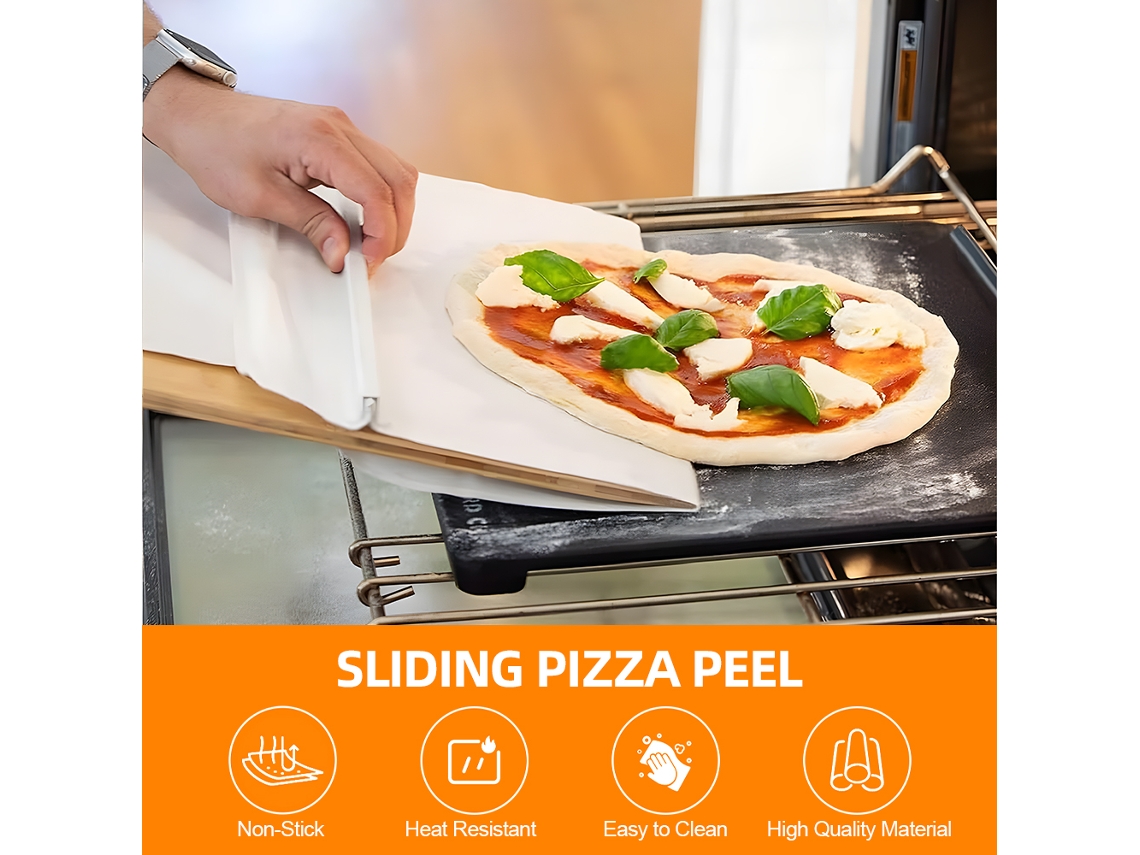 Pala Deslizante Para Pizza De 30 Cm Con Mango Y Tela Antiadherente Para Transferir La Masa.