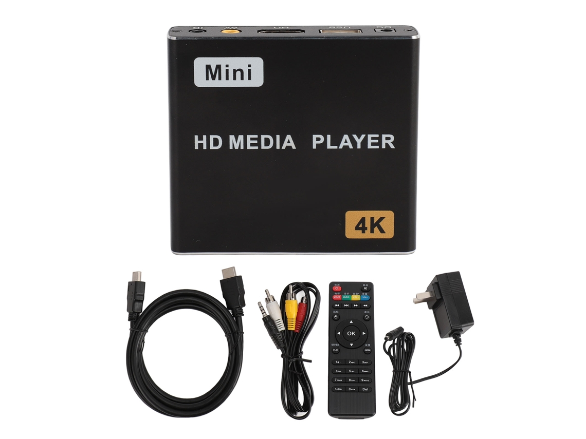 Mini Reproductor Multimedia 4k Hd Con Control Remoto, Interfaz Usb Y Ranura Para Tarjeta De Memoria Con Enchufe Estadounidense.