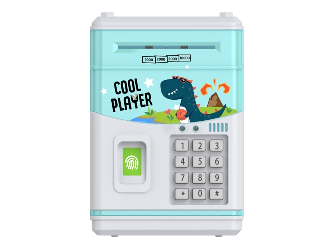 (azul) Alcancía Con Huella Dactilar Simulada Con Música Y Caja De Contraseña Para Cajero Automático Con Giro Automático De Dinero.