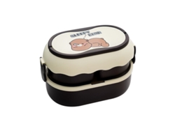 Caja De Bento De Doble Capa 3 Compartimentos 1600ml Portátil Con Cubiertos Para Trabajo Escuela Oficina Marrón Bonito
